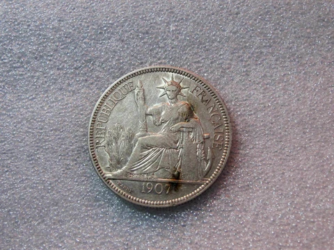 FRANCE FRENCH INDO-CHINA VIETNAM 1907-A PIASTRE SILVER COIN Km 5a.1 Cover