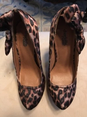 Size 7 Charlotte Russe Shoes Heels Leopard Animal Print Satin Bow Stilettos - Image 1 of 4