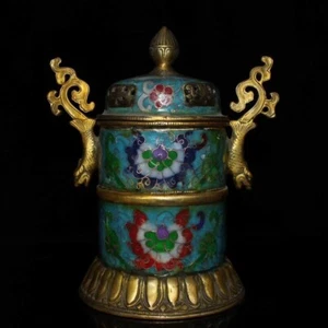 7.6" China Antique incense burner Cloisonne Brass censer incense burner CXE - Picture 1 of 9