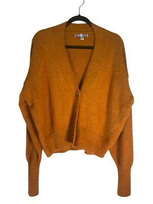 Cárdigan suéter Urban Outfitters para mujer cálido borroso naranja botón delantero Foto 1 de 4