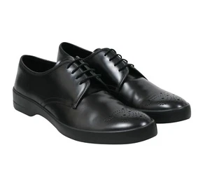 Prada Herren Derby US 8,5 UK 7,5 Schwarz Leder Medaillon Zehe Gummisohle Oxford - Bild 1 von 9