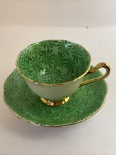 Antique Royal Albert Crown China Tea Cup And Saucer 1937-1935 Green White Gold