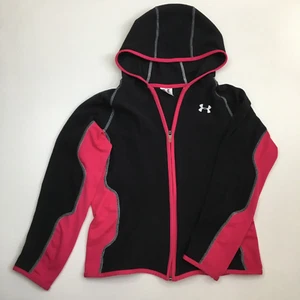 UNDER ARMOUR Kids Youth sz Large Black Fuschia Pink Long Sleeve Zip Hood Jacket - Picture 1 of 10