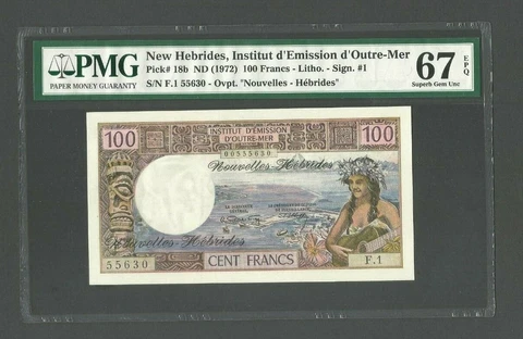 NEW HEBRIDES  P-18b , ND(1972) , 100 Francs , PMG 67 EPQ  Superb Banknote Cover