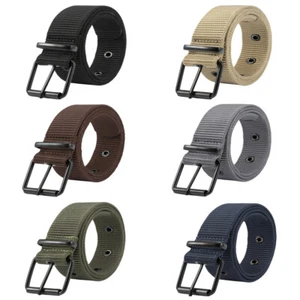 Men Nylon Canvas Army Waist Belt Military Black Pin Buckle Adjustable Waistband - Picture 1 of 10