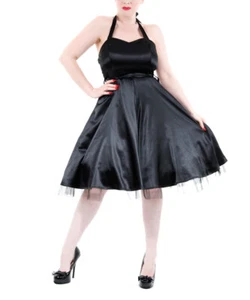 SEXY BLACK SATIN TIE AROUND NECK Halter Dress tULLE UNDERLAY S 1950's cosplay - Picture 1 of 6