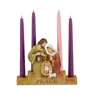 Christmas Advent Candle Holder Resin Holy Family Nativity With Lamb 9 1/2 In - Picture 1 of 3