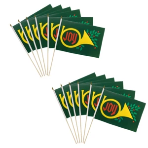 12pc Christmas Joy 12x18in Handheld Flags Xmas Holiday Trumpet Joy Stick Flags - Picture 1 of 2