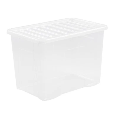 6 X 80L Wham Large Crystal Stacking Plastic Storage Box Container Clear Clip Lid - Image 1 of 4