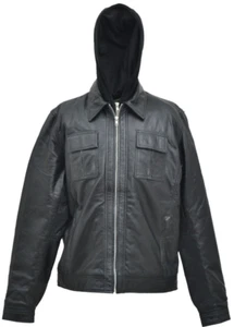 Chaqueta con capucha de cuero para hombre extraíble polar moda chaqueta acolchada de cuero - Imagen 1 de 4