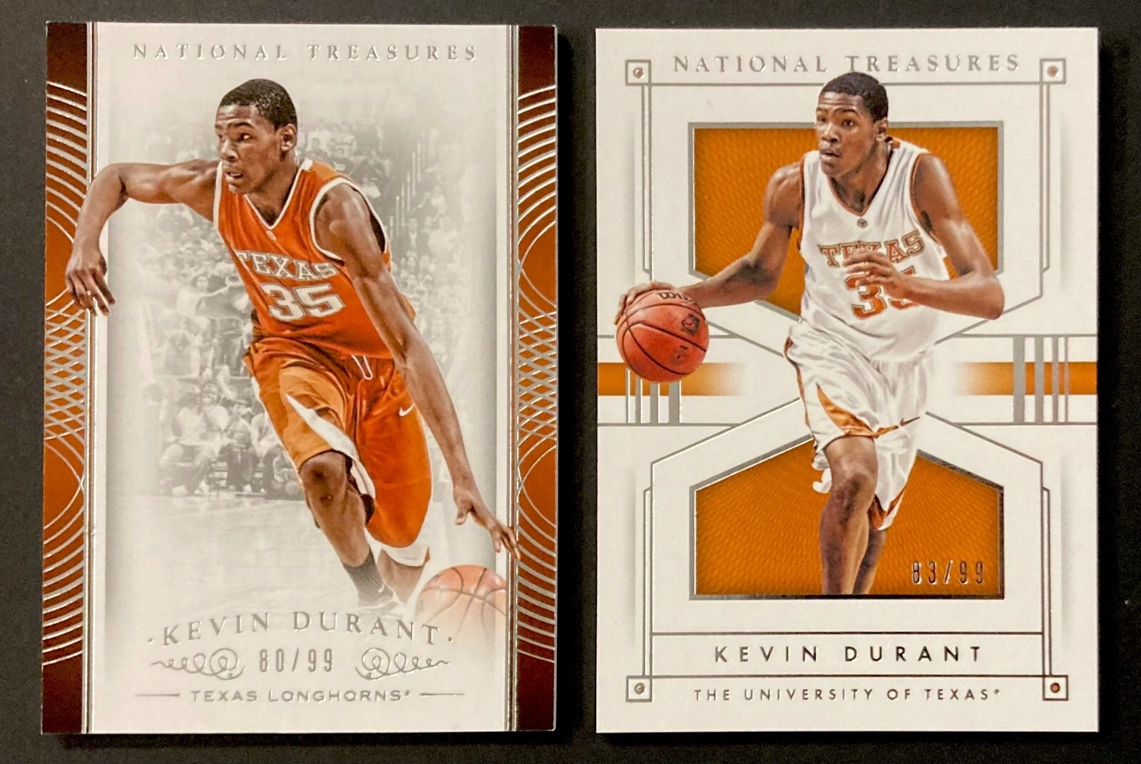 (2)-Kevin Durant #/99 National Treasures Collegiate Texas 2015 #69 & 2016 #31 🔥