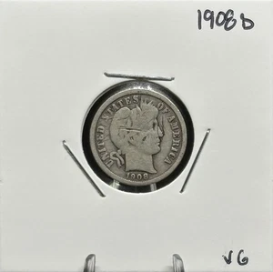 1908 D Barber Dime, 90% Silver, Very Nice, VG, Very Low Mintage! 🔥 - Picture 1 of 2