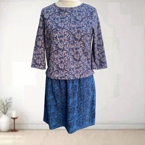 Vestido túnica clásico retro azul blanco Stuff mezcla de lino talla 12 - Imagen 1 de 2