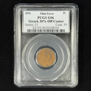 1896 1C G06 PCGS Indian Head Cent - Struck 30% Off-Center - Mint Error - Picture 1 of 4