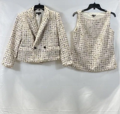 Ann Taylor Women Beige Tweed Blazer Set Size 4 - Image 1 of 4