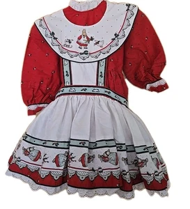 VINTAGE Daisy Kingdom Kleid Mädchen 4T rot Langarm Spitzenkragen Hase Weihnachten - Bild 1 von 8