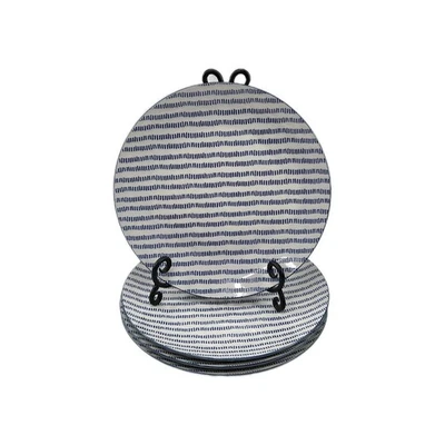 Juego de 4 platos de cena NAUTICA blanco brillante a rayas azul real 11" Foto 1 de 4