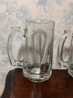 Juego de 4 tazas de cerveza de vidrio transparente Stein pesadas 12 OZ cada mango Foto 1 de 4