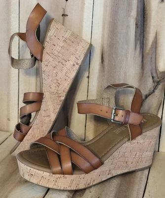 Sandalias de cuña MADELINE para mujer 7,5 M marrón con tiras de corcho tacones ligeros  Foto 1 de 4