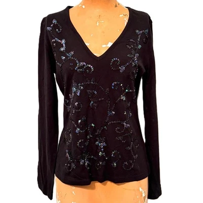 Top de lentejuelas New York & Company para mujer S negro fiesta glamour Y2K ropa de club nocturno fiesta evento Foto 1 de 4