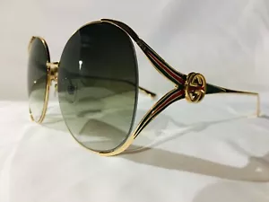 Authentic New Gucci GG0225S 006 Gold/Green Gradient Round Women's Sunglasses - Picture 1 of 9