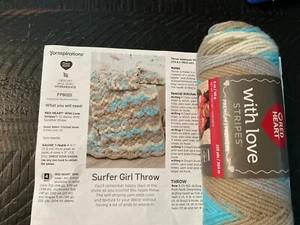 RED HEART WITH LOVE STRIPES Surfer Girl Throw Crochet Pattern + YARN Kit - Picture 1 of 3