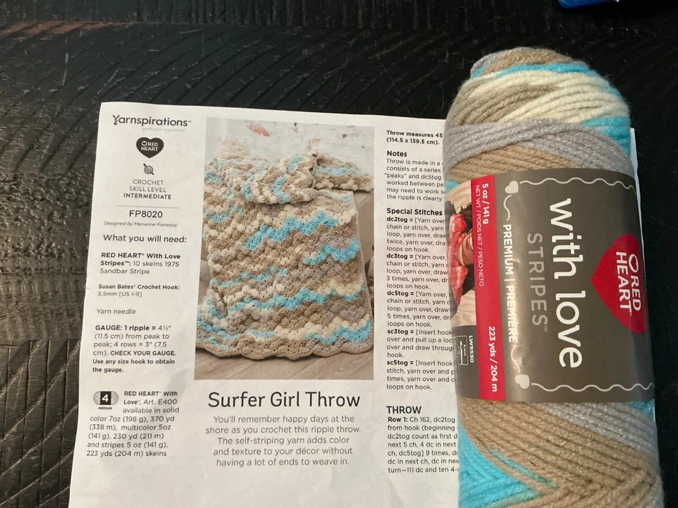 RED HEART WITH LOVE STRIPES Surfer Girl Throw Crochet Pattern + YARN Kit - Image 1 of 3