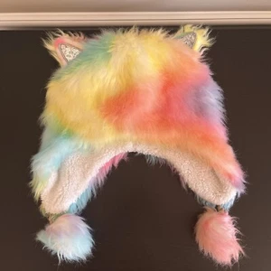 Childrens Place Girls 4-7 S/M Cat Winter Hat Multicolor Tie Dye Sherpa Lined - Picture 1 of 6