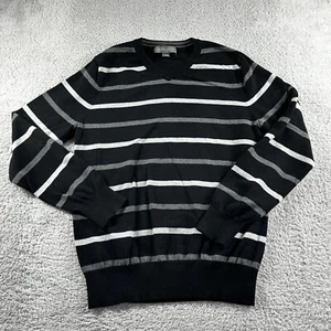 Grayson & Dunn Sweater Mens Medium Black Stripe V Neck Casual Knit Preppy - Picture 1 of 6