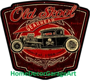Old School Hot Rod Gearhead Cutout Metal Sign, Vintage Style Garage Art - Picture 1 of 3