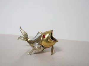 VINTAGE Solid Brass Fish Ashtray Open Mouth - Picture 1 of 7