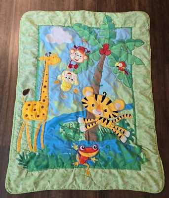 Fisher Price ANIMALES DE LA SELVA TROPICAL bebé guardería CUNA EDREDÓN manta usado en excelente estado Foto 1 de 4