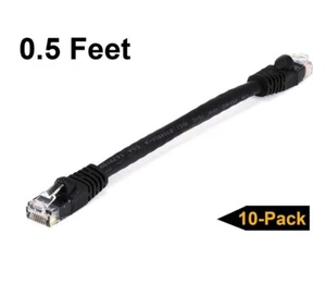 5-Cat6 Ethernet Patch Cable Network Internet RJ45 Stranded UTP 24AWG 0.5ft Black - Picture 1 of 5