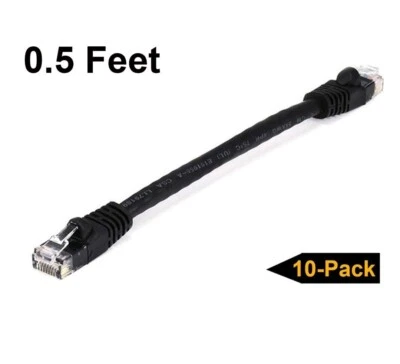 5-Cat6 Ethernet Patch Cable Network Internet RJ45 Stranded UTP 24AWG 0.5ft Black - Image 1 of 4
