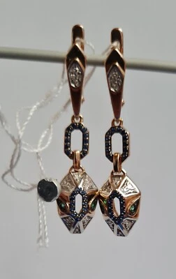 Ohrhänger Gold 585 14 Kt. Rotgold Diamant Saphir Smaragd  5,91 Gm NEU Ohrringe - Bild 1 von 4