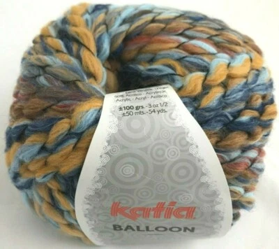 Katia BALLOON #56 Light Blue Mustard Camel Super Bulky Yarn Wool Acrylic Blend - Image 1 of 4