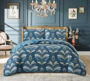 Printed 3 Piece Quilted Bedspread Comforter bed Throw Bedding and Pillow Sham - Picture 1 of 31