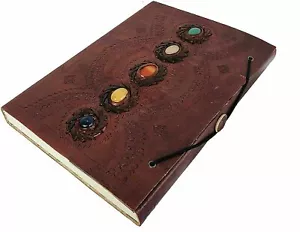 Handmade Chakra Stone Leather Bound Notebook Writing Journal Diary Deckle Books - Picture 1 of 5