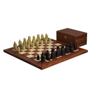 Isle of Lewis Chess Set With I Ivory & Brown Resin Chess Pieces 3.5 Inch and Ros - Picture 1 of 9
