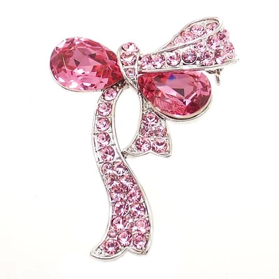 Broche prendedor arte lazo nudo cristal rosa de lujo 18K GP joyería nupcial boda fiesta Foto 1 de 3
