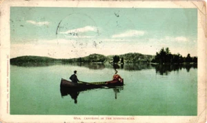 Adirondack NY New York Couple Canoeing In The Lake White Border 1905 Postcard - Picture 1 of 2