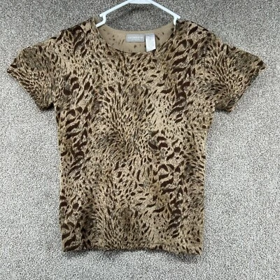 Top para mujer Liz Claiborne talla pequeña multicolor estampado animal lana de cordero Foto 1 de 4