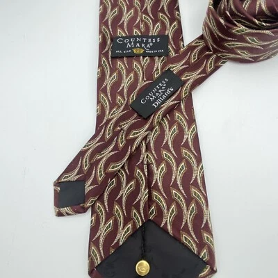 "Corbata de safari geométrica Countess Mara para hombre 100 % seda rojo borgoña de colección EE. UU. 58""x4""" Foto 1 de 4