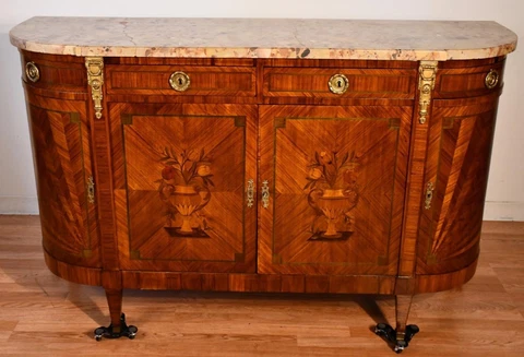 1880 Antique French Louis XVI Walnut & Satinwood marble top Sideboard buffet Cover