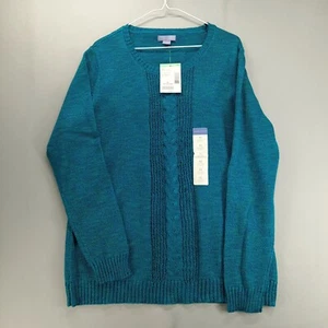 Laura Scott Sweater Womens XL BlueGreen Textured Crew Neck Lightweight Pullover - Picture 1 of 10