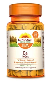 Sundown Naturals Vitamin B-6 100 mg, 150 Tablets Energy Support Prenatal Health+ - Picture 1 of 2