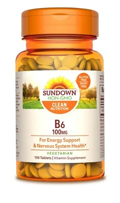 Sundown Naturals Vitamina B-6 100 mg, 150 Comprimidos Apoyo Energético Salud Prenatal+ Foto 1 de 2