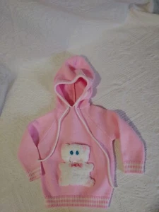 Vtg Tiny Tots Originals Pink W/ White Fluffy Cat Sweater 24 Months Zippered Back - Picture 1 of 8
