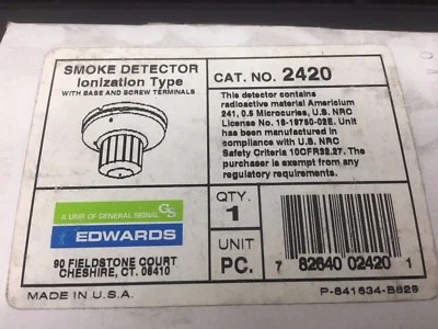 *NEW*IN  THE BOX  EDWARS 2420, SMOKE DETECTOR IONIZATIN TYPE - Image 1 of 2