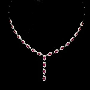 Black Friday 925 Silver Necklace Oval Ruby 5x3mm Natural Gemstone Jewelry 17in - Picture 1 of 14